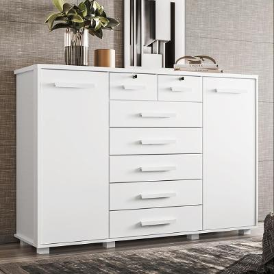 Cômoda Quarto Fontana Com 7 Gavetas E 2 Portas Branco Fosco Branco Fosco