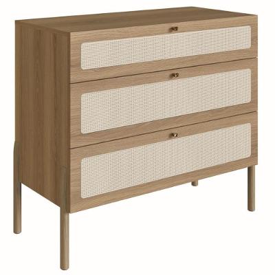 Cômoda Oslo Artesano 93 Cm (largura) Em Mdp Cor Mel Palha Natural Três Gavetas Base Madeira