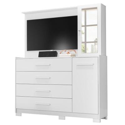 Cômoda Sapateira Com Painel Para Tv 4 Gavetas Azaléia A02 Branco Fosco