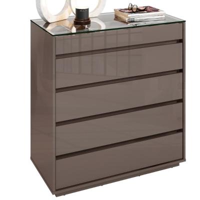 Comoda Tampo De Vidro 5 Gavetas 010059 Cinza Perola Dcasa Cinza Perola