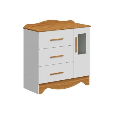 Cômoda de Quarto Clara 1 Porta e c/ 3 Gavetas Branco Brilho/Amendoa - Peroba