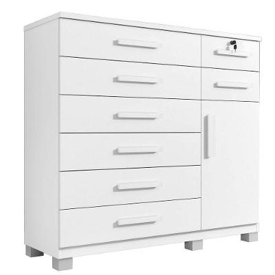 Cômoda New Vitoria Com Porta E 8 Gavetas Benetil Branco.