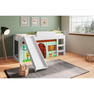 Cama Infantil com Escorregador e Cortina Diversão Branco