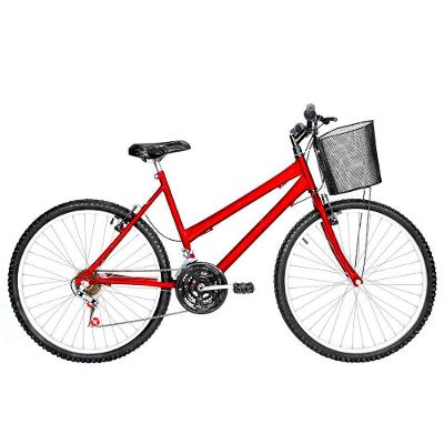 Bicicleta Feminina Aro 26 Mtb Alumínio  18 Marchas Cor Vermelha