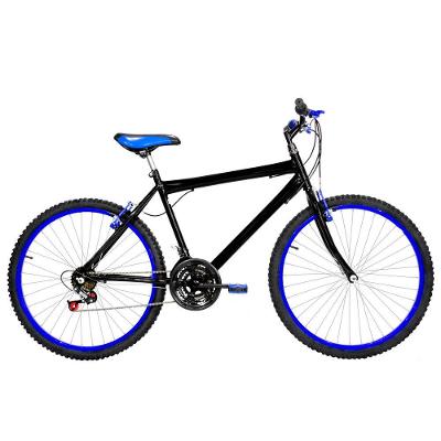 Bicicleta Masculina Aro 26 Mtb Alumínio Colorido 18 Marchas Cor Preta E Azul