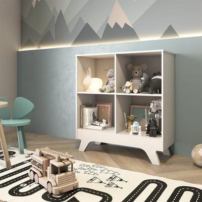 Estante Livreiro Infantil 100% Mdf Retrô Móveis Peroba Branco Brilho Branco Brilho