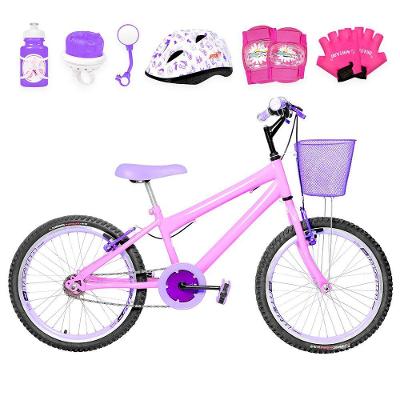 Bicicleta Infantil Aro 20 Aero + Kit Proteção Rosa E Lilás
