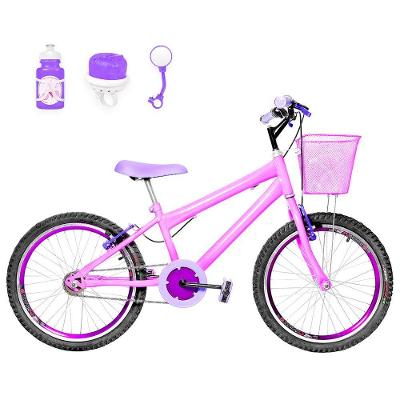 Bicicleta Infantil Aro 20 Aero + Kit Passeio Rosa E Violeta