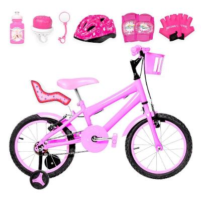 Bicicleta Infantil Feminina Aro 16 Alumínio Colorido + Kit Premium Rosa