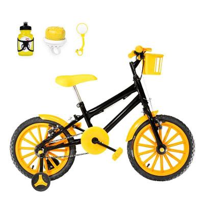 Bicicleta Infantil Masculina Aro 16 Nylon + Kit Passeio Cor Preta E Amarela