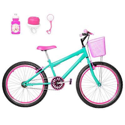 Bicicleta Aro 24 Aero + Kit Passeio Cor Verde Água E Pink