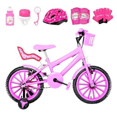 Bicicleta Infantil Aro 16 Nylon + Kit Premium Cor Rosa