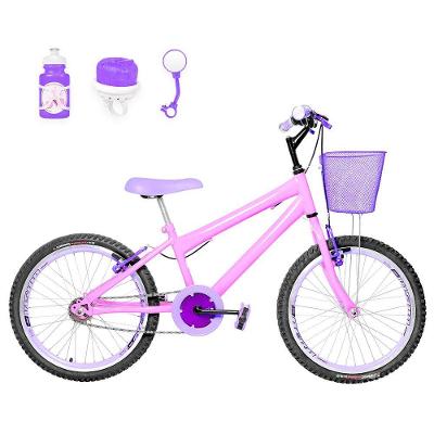 Bicicleta Infantil Aro 20 Aero + Kit Passeio Rosa E Lilás