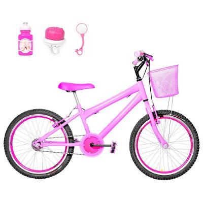 Bicicleta Infantil Aro 20 Aero + Kit Passeio Cor Rosa E Pink