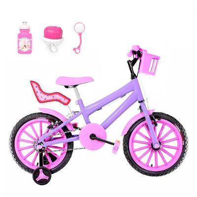 Bicicleta Aro 16 Nylon + Kit Passeio Lilás E Rosa