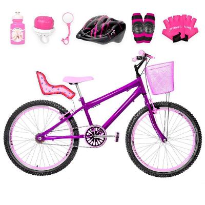 Bicicleta Aro 24 Aero + Kit Premium Cor Violeta E Rosa
