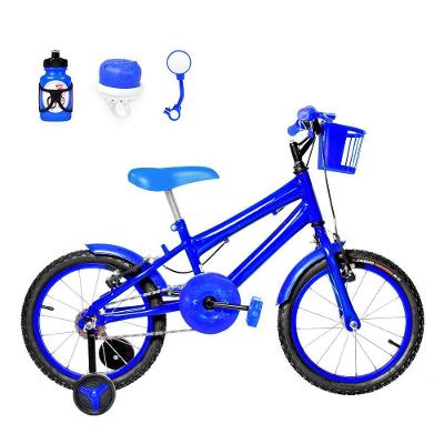 Bicicleta Infantil Aro 16 Alumínio + Kit Passeio Azul