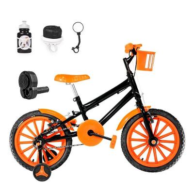 Bicicleta Aro 16 Nylon + Kit Passeio Preta E Laranja