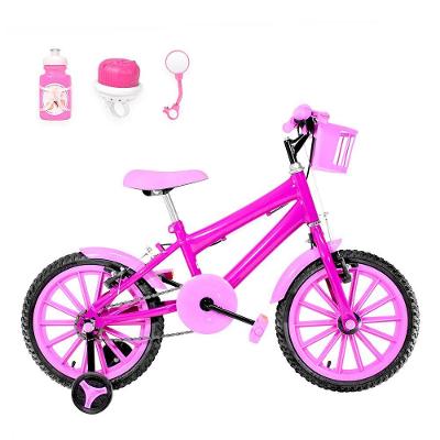 Bicicleta Infantil Aro 16 Nylon + Kit Passeio Pink E Rosa