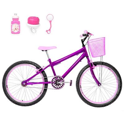 Bicicleta Feminina Aro 24 Aero + Kit Passeio Cor Violeta E Rosa