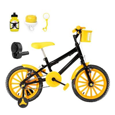 Bicicleta Aro 16 Nylon + Kit Passeio Preta E Amarela