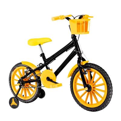 Bicicleta Infantil Masculina Aro 16 Nylon + Kit Proteção Cor Preta E Amarela