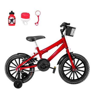 Bicicleta Aro 16 Nylon + Kit Passeio Vermelha E Preta