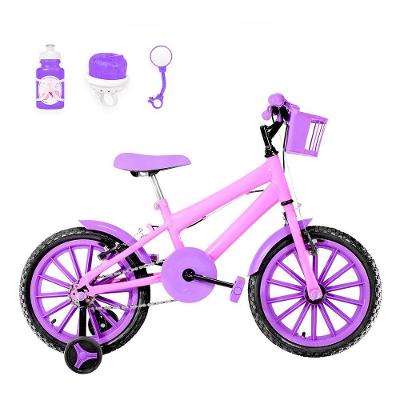 Bicicleta Infantil Aro 16 Nylon + Kit Passeio Rosa E Lilás