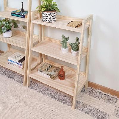 Estante Tipo Escada Pipa 3 Prat 88a X 60l X 38p Em Madeira De Pinus Cor Natural