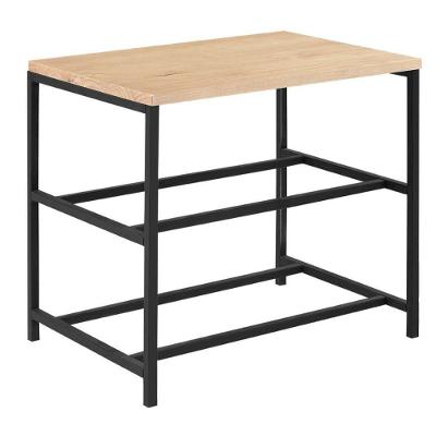 Sapateira Banco Detroit Industrial Daf Móveis 50 Cm (Largura) Tampo Madeira Maciça Natural Aço Preto