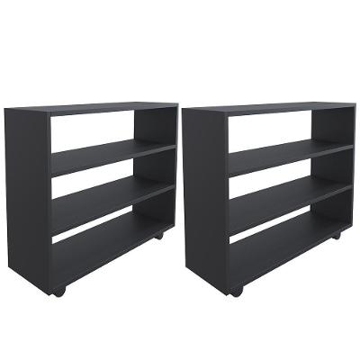 Kit 2 Sapateiras Organizador Com 3 Prateleiras Pérola Preto