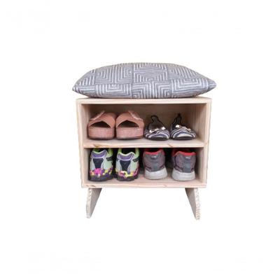 Sapateira Madeira Puff Branco Cinza