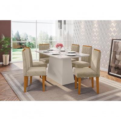 Conjunto Mesa 1,60M E 6 Cadeiras Off White/Ypê Marfim