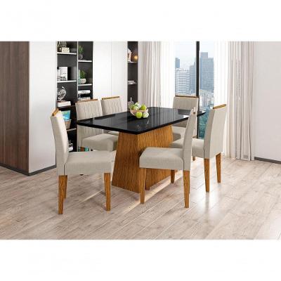 Conjunto Mesa 1,60M E 6 Cadeiras Ype/Preto/Animalle Bege
