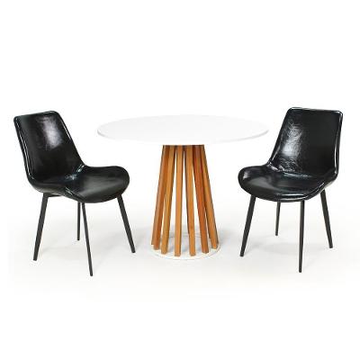 Conjunto Mesa De Jantar Redonda Talia Branca Amadeirada 100cm Com 2 Cadeiras Estofadas Chicago - Preto