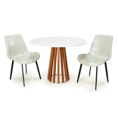 Conjunto Mesa De Jantar Redonda Talia Branca Amadeirada 100cm Com 2 Cadeiras Estofadas Chicago - Branco