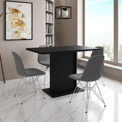 Mesa Jantar Londres Tampo Preto 120Cm 4 Cadeiras Ferro Branco Estofado Grafite