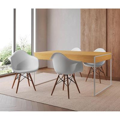 Mesa Jantar Industrial Filadélfia Canela 137X90Cm Base Ferro Branco Com 4 Poltronas Brancas Marrom