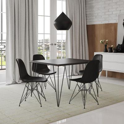 Conjunto De Mesa De Ferro Preto Tampo Preto 120X75 4 Cadeiras Ferro Preta Assento Preto