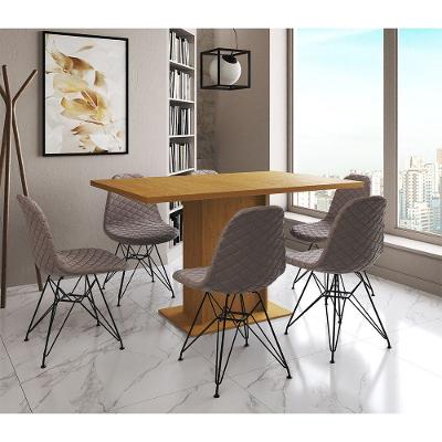 Mesa Jantar Londres Retangular Canela 137X90Cm 6 Cadeiras Estofadas Nude Médio Ferro Preto