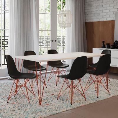 Mesa Sala De Jantar Industrial Branca 135X75 6 Cadeiras Pretas De Ferro Cobre