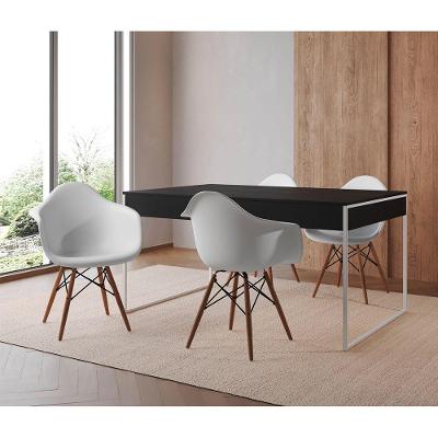Mesa Jantar Industrial Filadélfia Preta 137X90Cm Base Ferro Branco Com 4 Poltronas Brancas Preto
