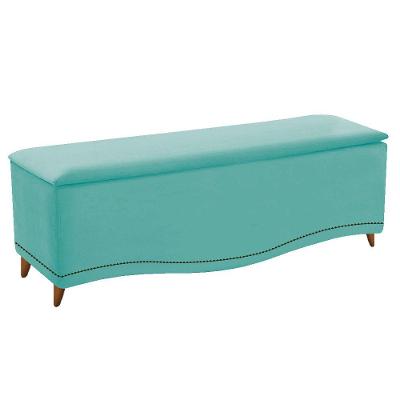 Calçadeira Estofada Yasmim 140cm Casal Suede Azul Tiffany