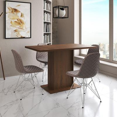 Mesa Jantar Londres Tampo Amêndoa 120Cm 4 Cadeiras Ferro Branco Estofado Nude Médio