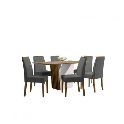 Sala De Janta 1,60Mx0,90M 6 Cadeiras Linho Cinza Claro