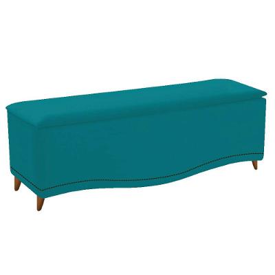 Calçadeira Estofada Yasmim 140cm Casal Suede Azul Turquesa