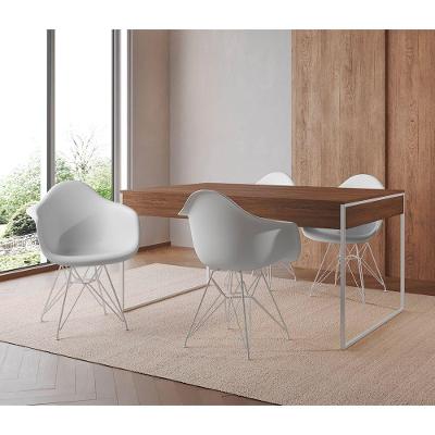 Mesa Jantar Industrial Filadélfia Amêndoa 137X90Cm Com 4 Poltronas Brancas Base Ferro B Marrom