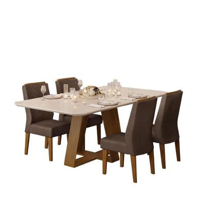 Sala De Jantar Mesa Freijó/Off White 4 Cadeiras Freijó/Moca