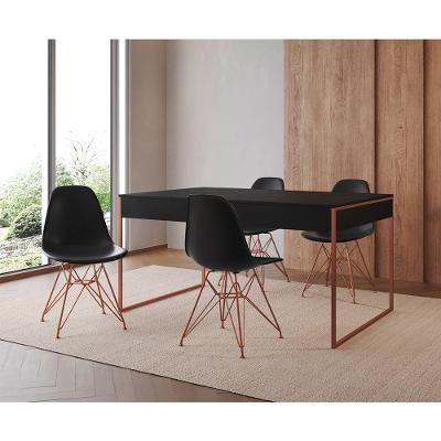 Mesa Jantar Industrial Retangular Filadélfia Preta 137X90Cm Com 4 Cadeiras Eames Pretas Base Cobre