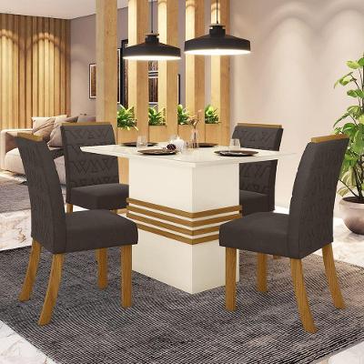Conjunto Sala De Jantar Mesa 120 Cm Tampo Mdf 4 Cadeiras Nature Com Off White E Marrom Expresso